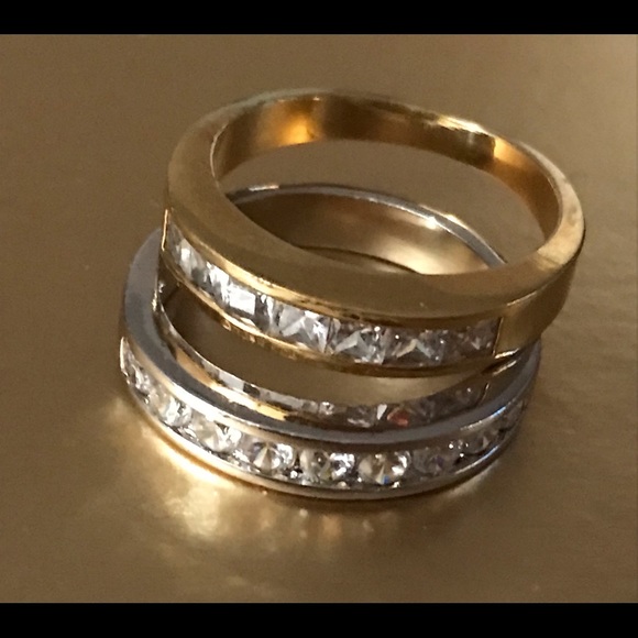 Gold CZ Band Stackable Ring 9 - Picture 9 of 9